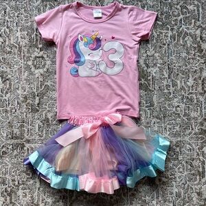 Pink Unicorn 3rd Birthday Outfit with Tutu (Worn Once) 🦄 💖